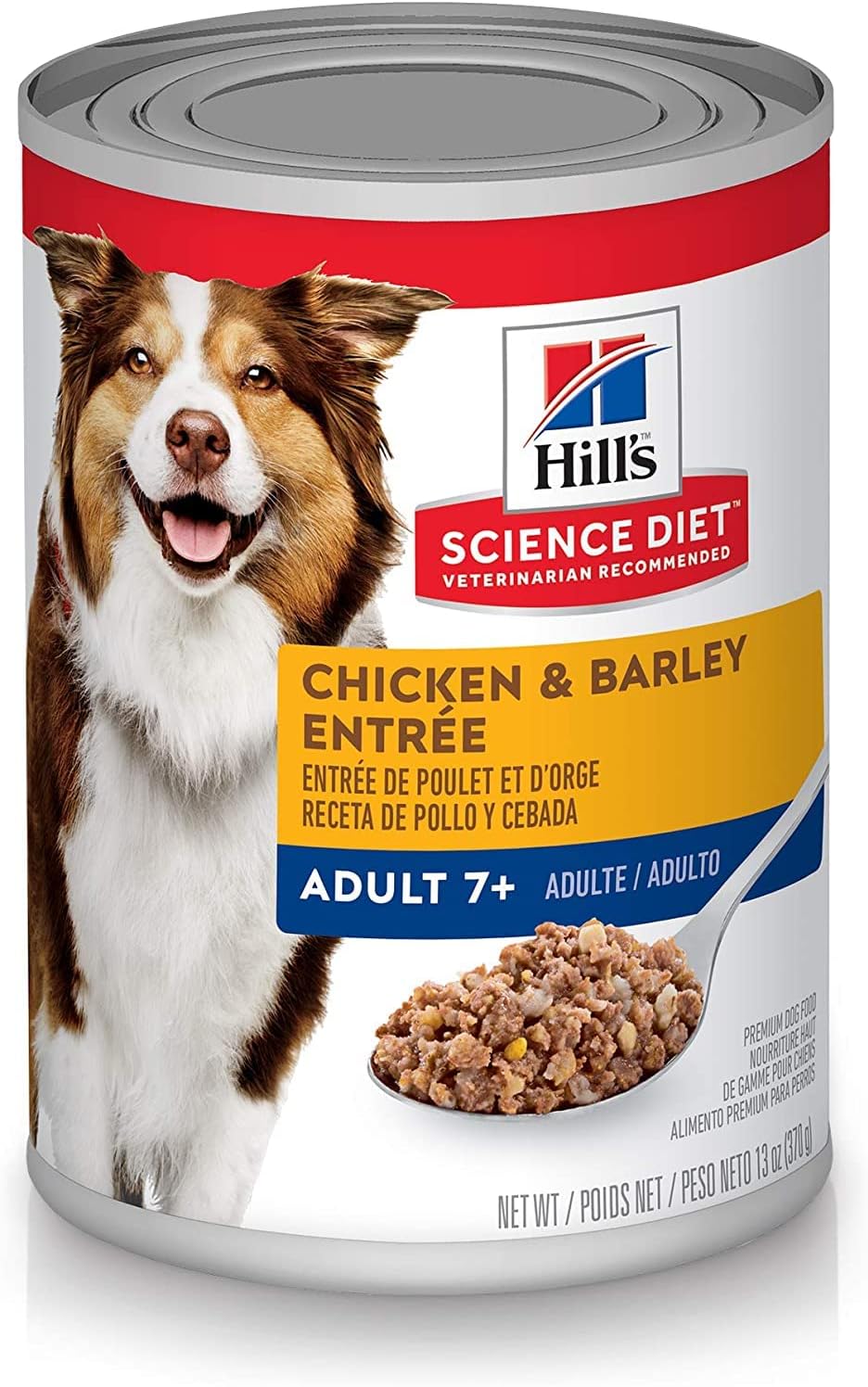 Hill's Science Diet, Alimento en Lata para Perros Adultos + de 7 años Receta de Pollo y Cebada (lata de 360 gr)