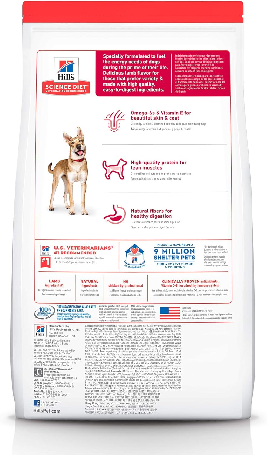Hill's Science Diet Alimento para Perros Adultos Receta de Cordero y Arroz Integral 15 kg