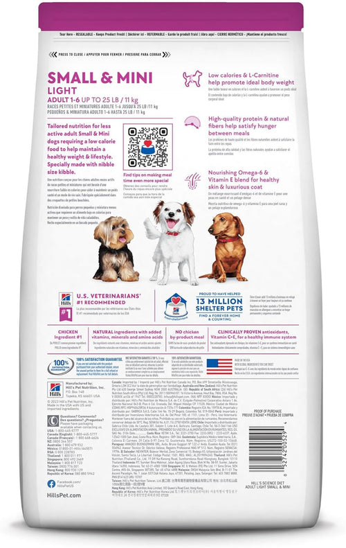 Hill's Science Diet, Alimento para Perro Adulto Raza Pequeña Light
