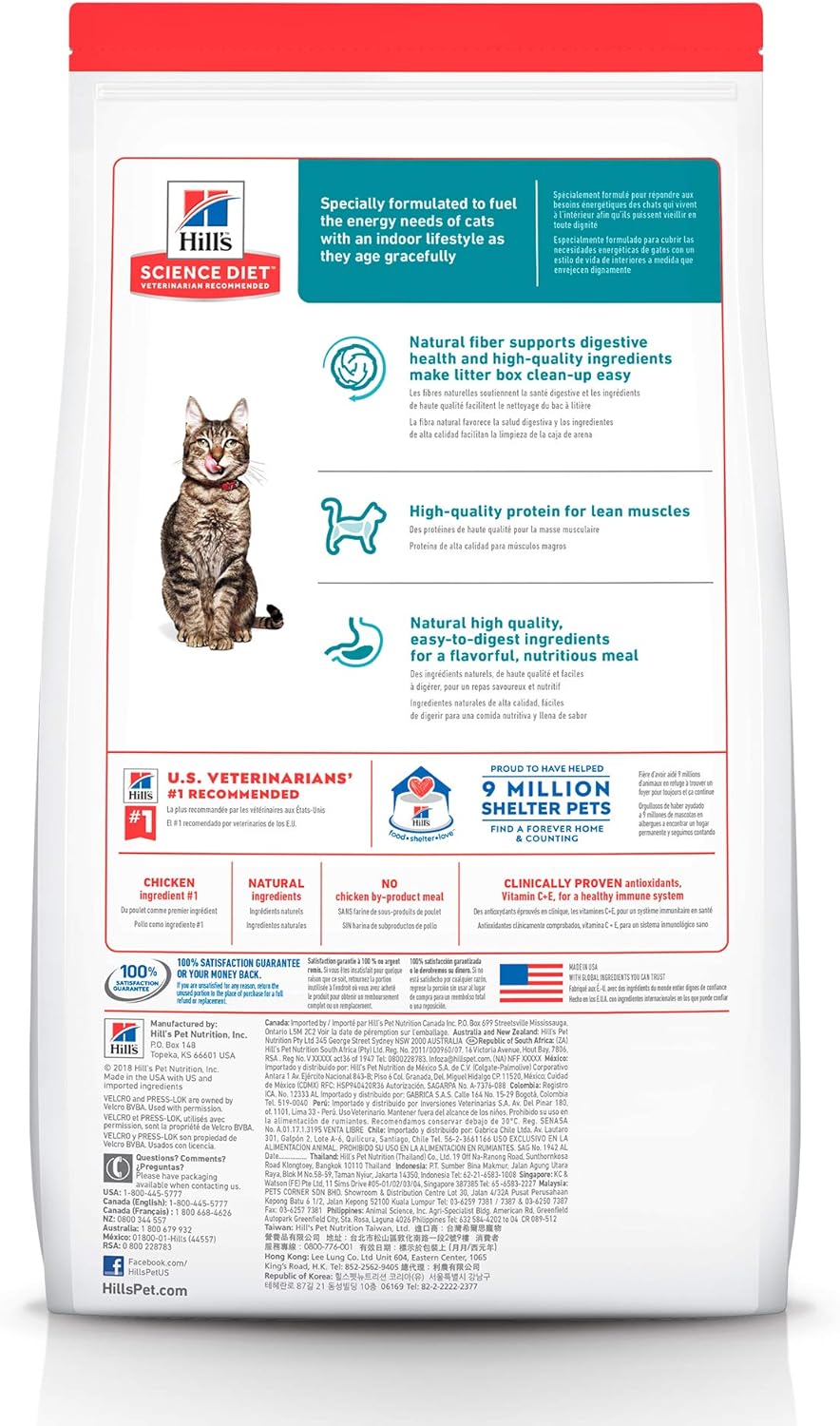 Hill's Science Diet, Alimento para Gato Adulto 7+ años Indoor, Seco (bulto)