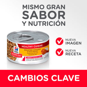 Alimento para Gato Adulto, Hill's Science Diet, Receta Pollo y Arroz Healthy Cuisine, Húmedo (lata de 80 gramos)