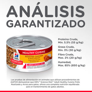 Alimento para Gato Adulto, Hill's Science Diet, Receta Pollo y Arroz Healthy Cuisine, Húmedo (lata de 80 gramos)